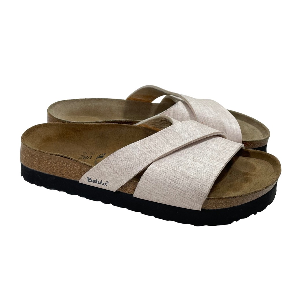 Betula by Birkenstock Linen Cross Strap Slide Sandals EU 40 US L9 M7 Shoes